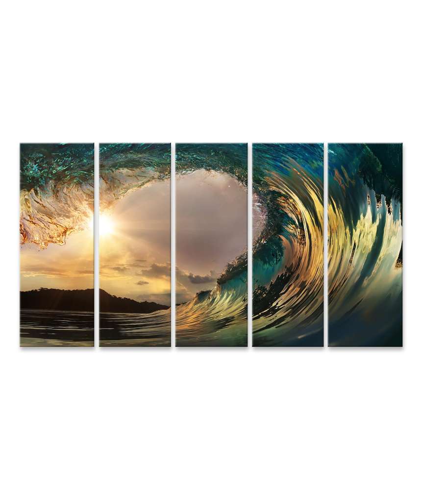 Islandburner Bild auf Leinwand Atemberaubendes Wandbild einer Surf-Welle zum Sonnenuntergang am Ozeanstrand