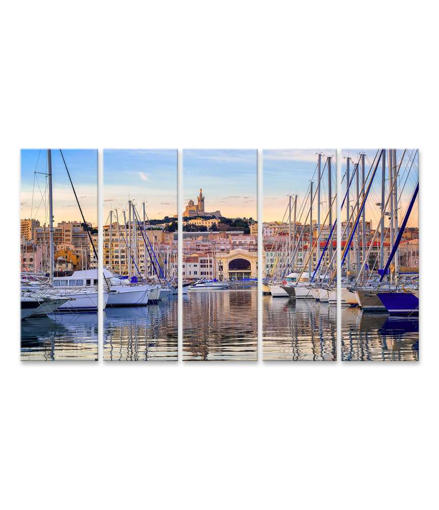 Islandburner Bild auf Leinwand Yachten spiegeln sich ruhig im Wasser des historischen Vieux Port Marseille