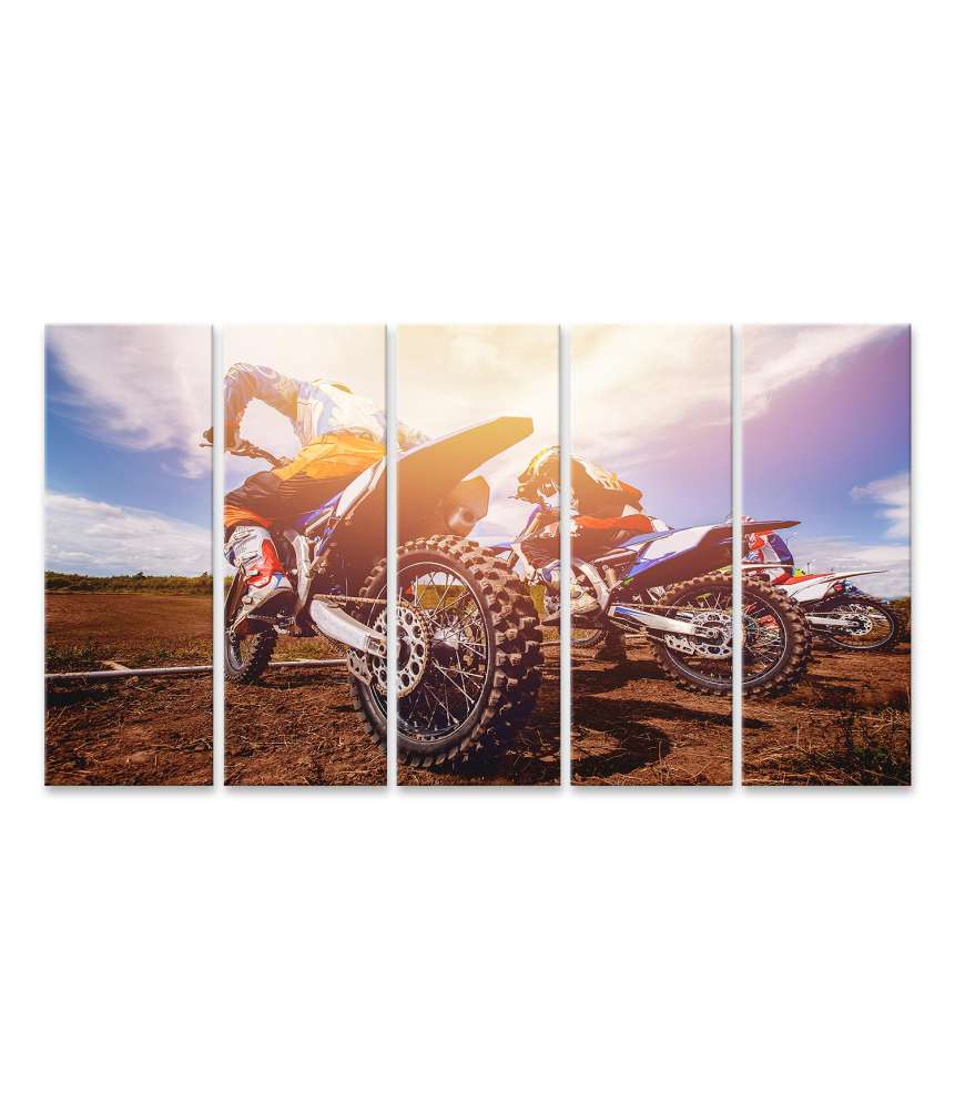 Islandburner Bild auf Leinwand Dynamisches Wandbild eines Dirtbike-Teams beim Motocross-Rennen