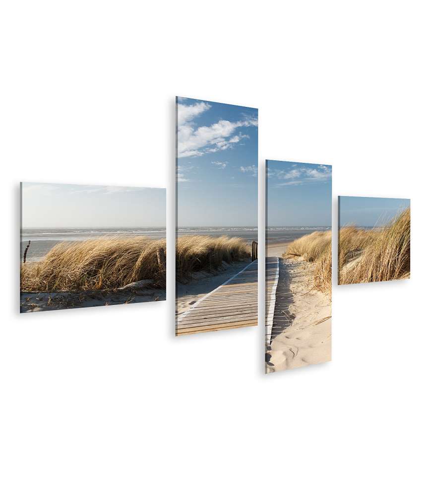 Islandburner Bild auf Leinwand Pittoreskes Wandbild: Weg durch Dünen auf Langeoog mit Nordsee-Panorama