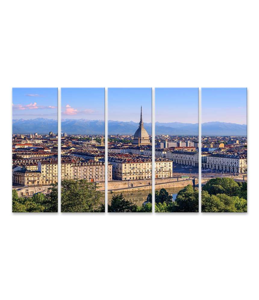 Islandburner Bild auf Leinwand Panorama von Turins Stadtzentrum mit Mole Antonelliana Turm und Alpenbergen