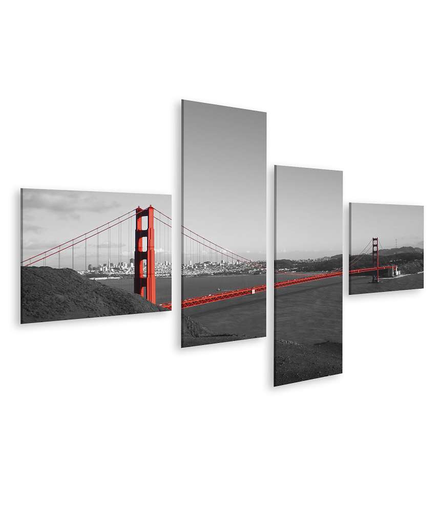 Islandburner Bild auf Leinwand Rotgoldene Golden Gate Bridge, schwarz-weißer Hintergrund von San Francisco