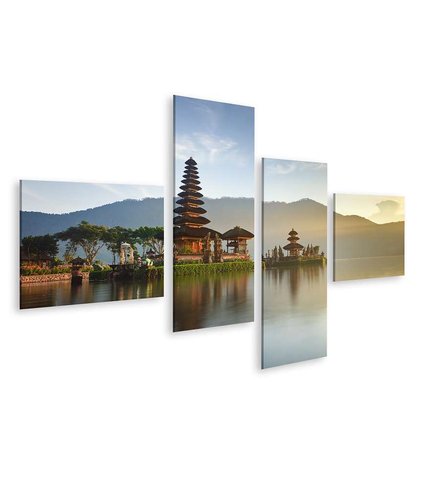 Islandburner Bild auf Leinwand Panorama des Pura Ulun Danu Tempels bei Sonnenaufgang am See Bratan, Bali