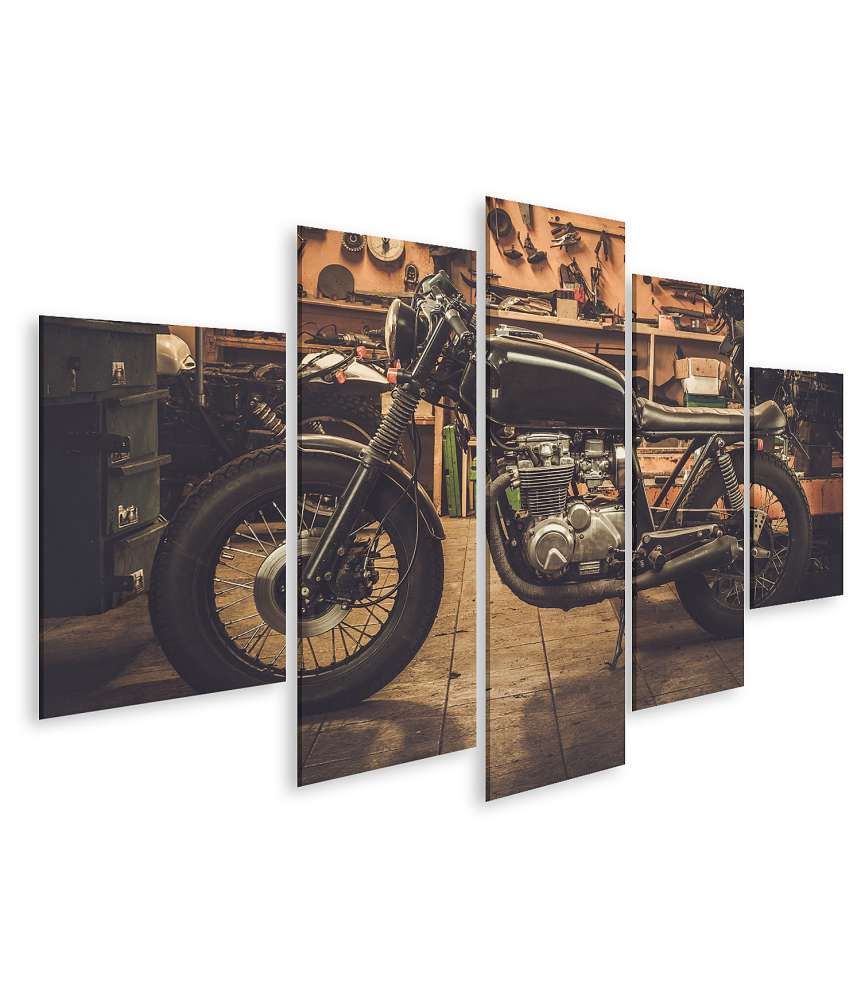 Islandburner Bild auf Leinwand Wandbild im Vintage-Stil mit Fat Boy Cafe Racer Motorrad