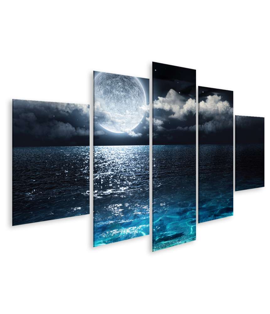 Islandburner Bild auf Leinwand Wandbild: Vollmond über dem Meer in einer klaren Nacht