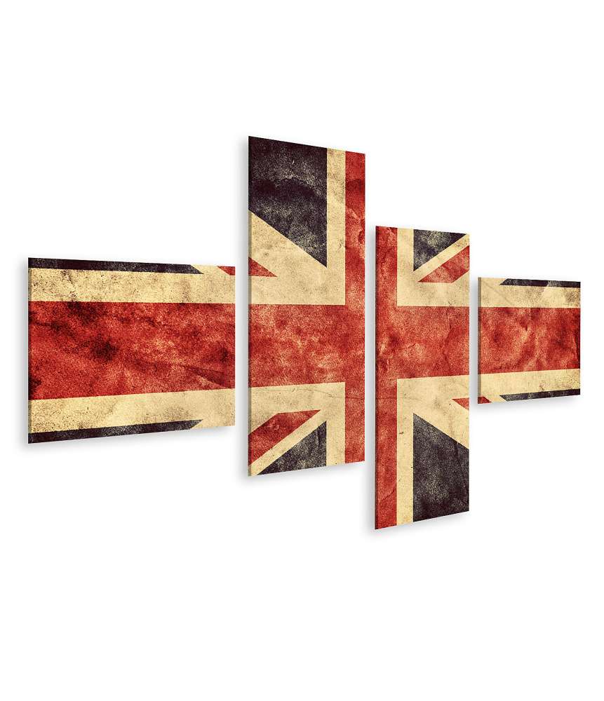 Islandburner Bild auf Leinwand Union Jack: Vintage Retro-Stil Wandbild mit Grunge-Effekt