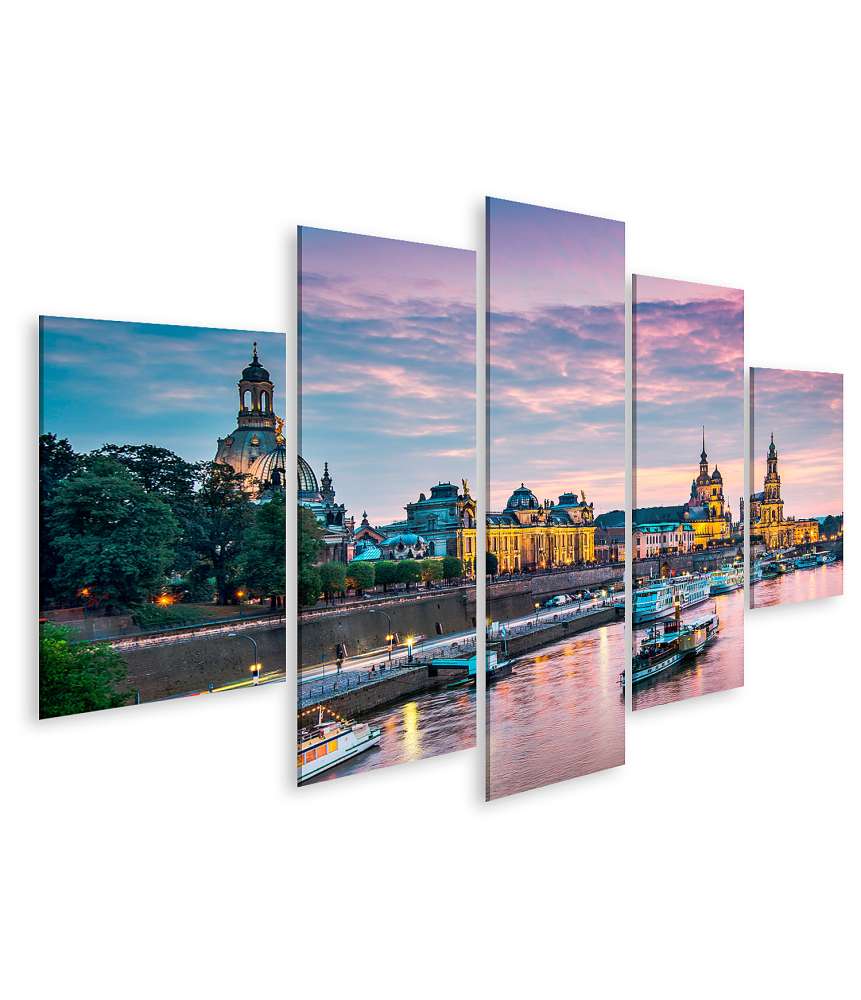 Islandburner Bild auf Leinwand Panoramisches Wandbild von Dresden, Deutschland, überblickend die Elbe