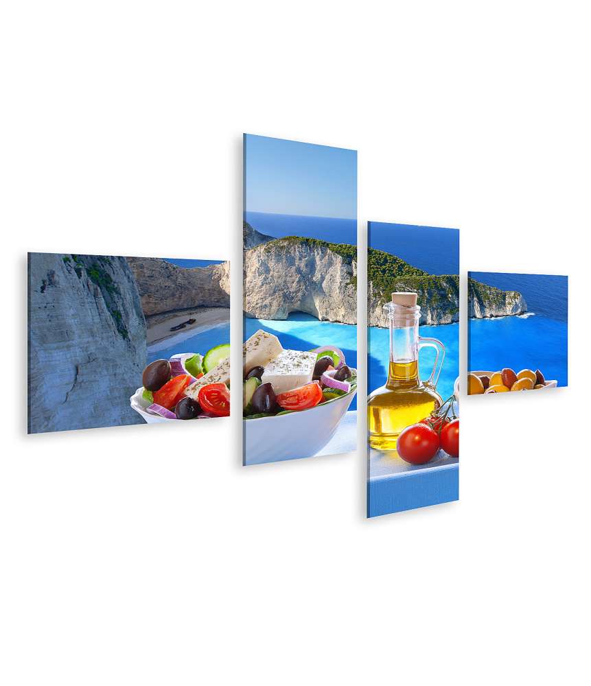 Islandburner Bild auf Leinwand Berühmtes Wandbild vom Navagio Strand und griechischem Salat, Zakynthos