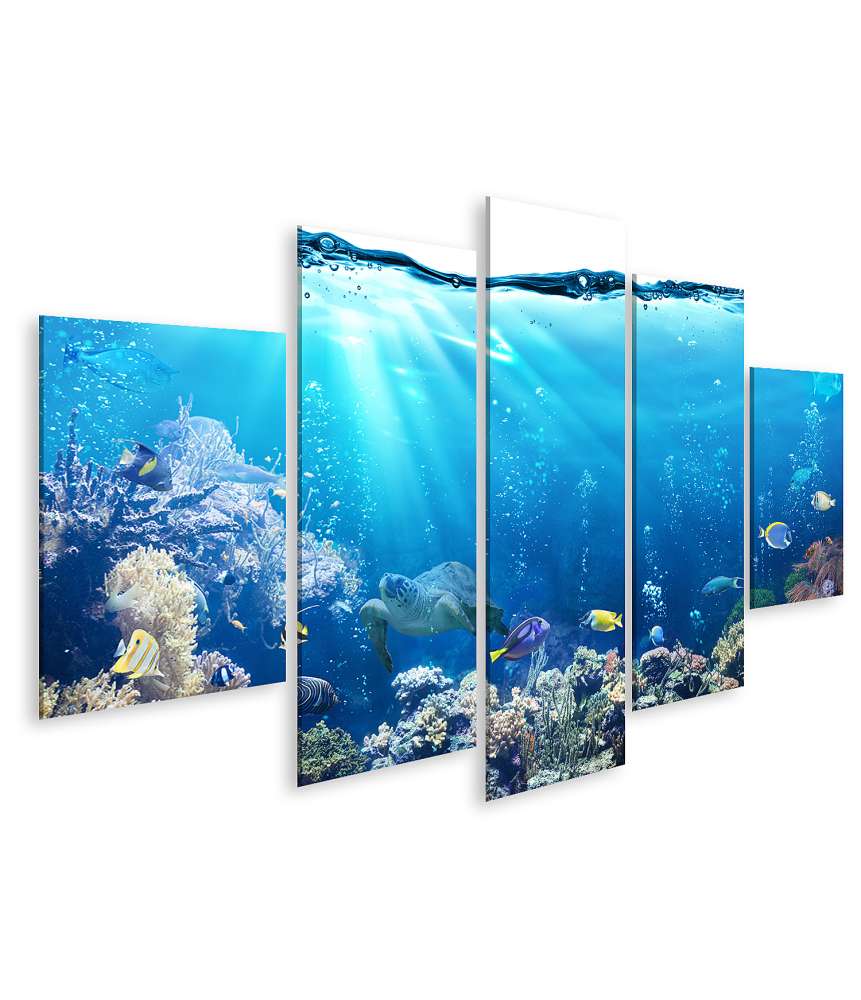 Islandburner Bild auf Leinwand Unterwasser-Aquariumhintergrund mit Korallenriff und tropischen Fischen