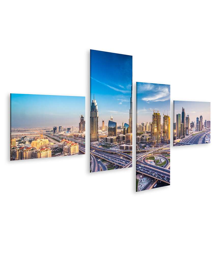 Islandburner Bild auf Leinwand Atemberaubendes Wandbild der belebten Skyline Dubais neben einer Autobahn