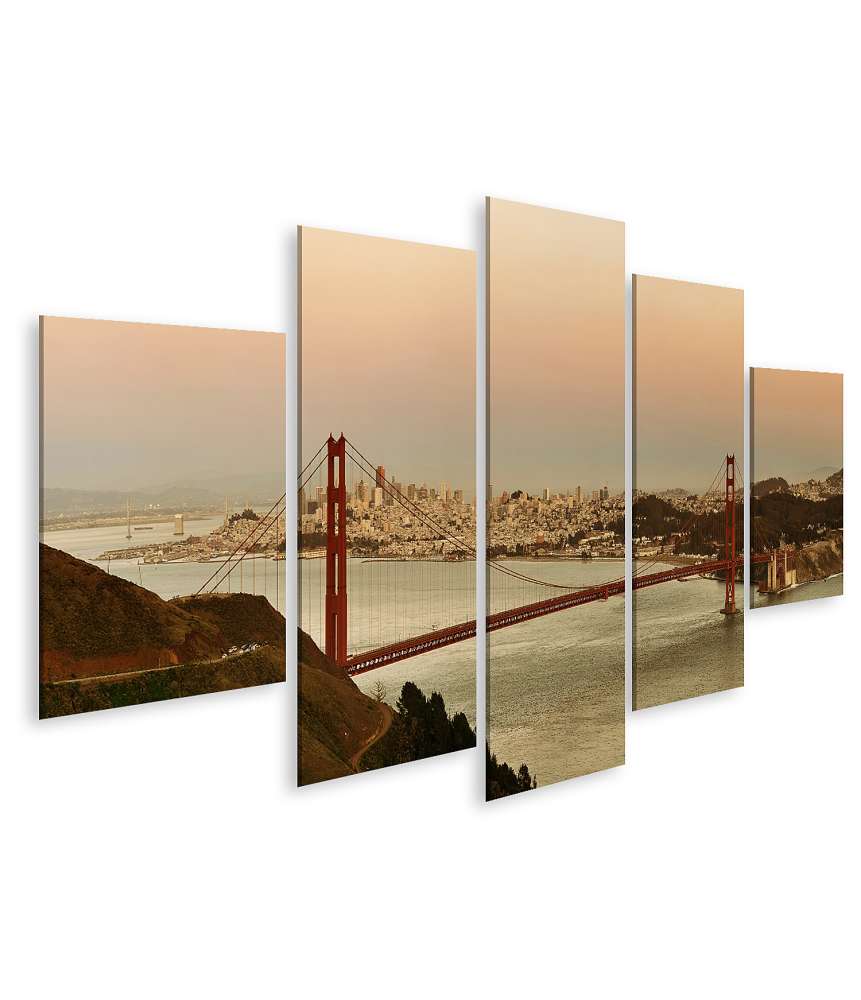 Islandburner Bild auf Leinwand Panorama der Golden Gate Bridge bei Sonnenuntergang in San Francisco