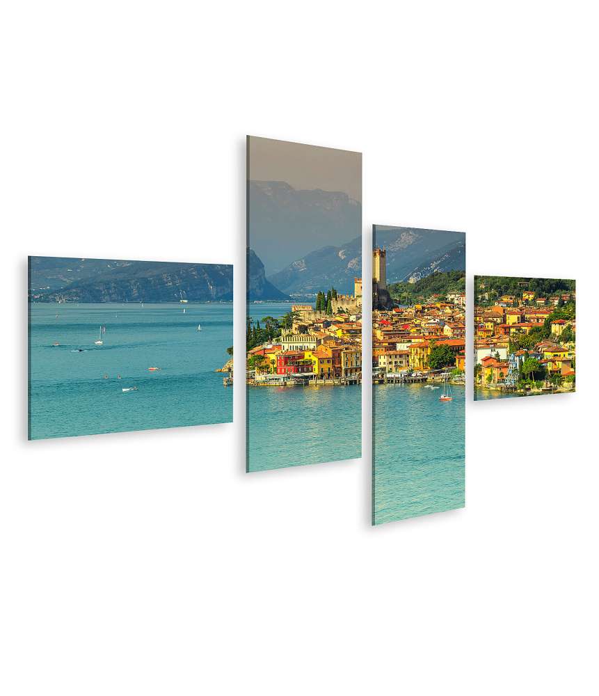 Islandburner Bild auf Leinwand Atemberaubendes Wandbild: Gardasee mit hohen Bergen, Malcesine, Mittelmeer