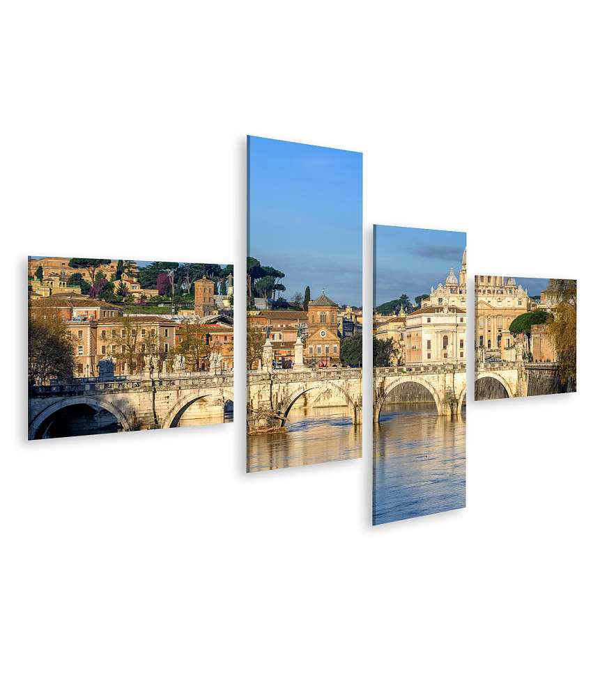 Islandburner Bild auf Leinwand Wandbild des Petersdoms im Vatikan und der Ponte Sant'Angelo Brücke, Rom