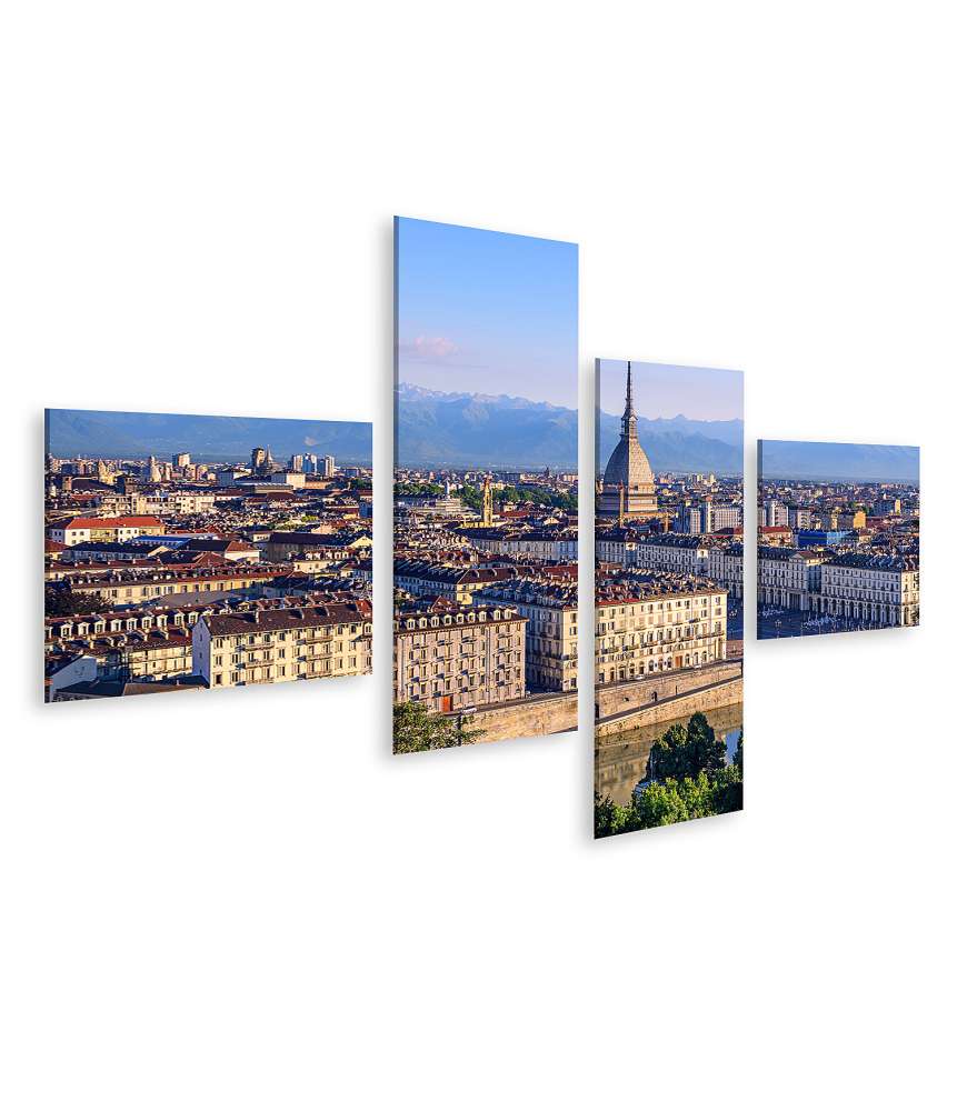 Islandburner Bild auf Leinwand Panorama von Turins Stadtzentrum mit Mole Antonelliana Turm und Alpenbergen