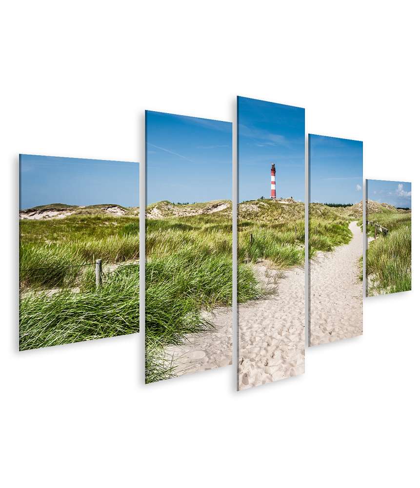 Islandburner Bild auf Leinwand Charmantes Wandbild einer Dünenlandschaft mit Leuchtturm auf Amrum, Nordsee