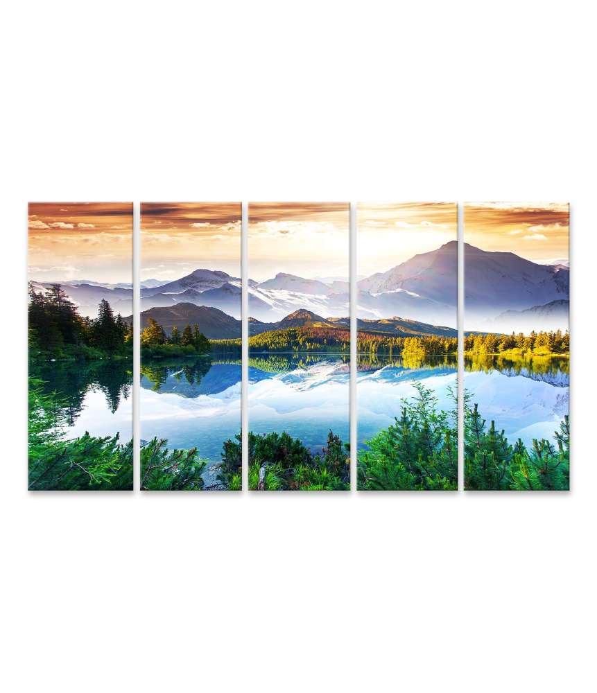 Islandburner Bild auf Leinwand Fantastisches Wandbild eines sonnigen Tages am See mit Bergkulisse