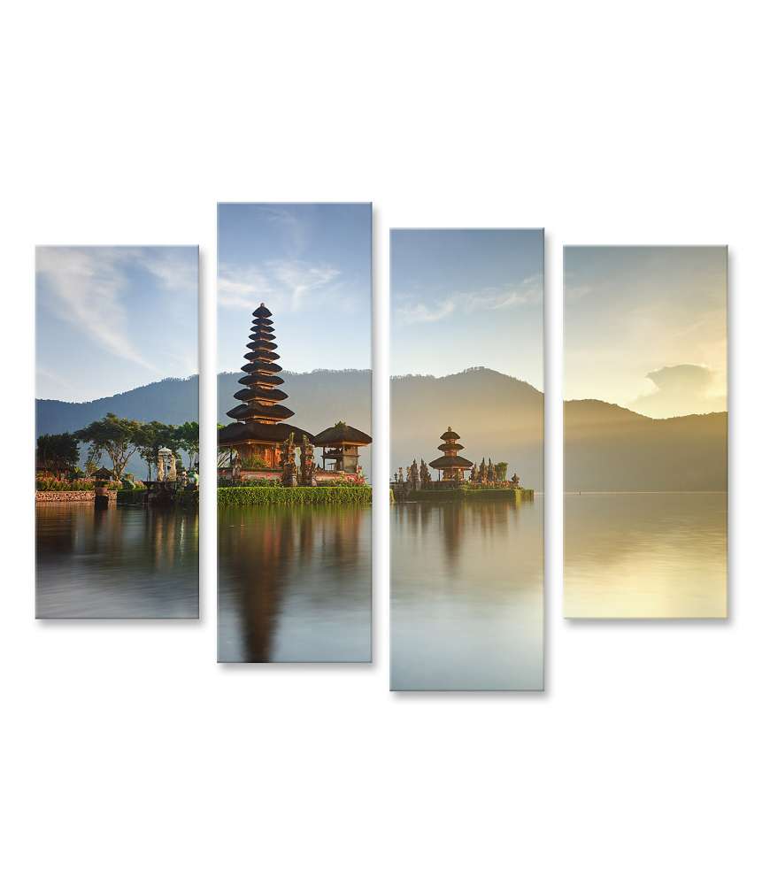 Islandburner Bild auf Leinwand Panorama des Pura Ulun Danu Tempels bei Sonnenaufgang am See Bratan, Bali