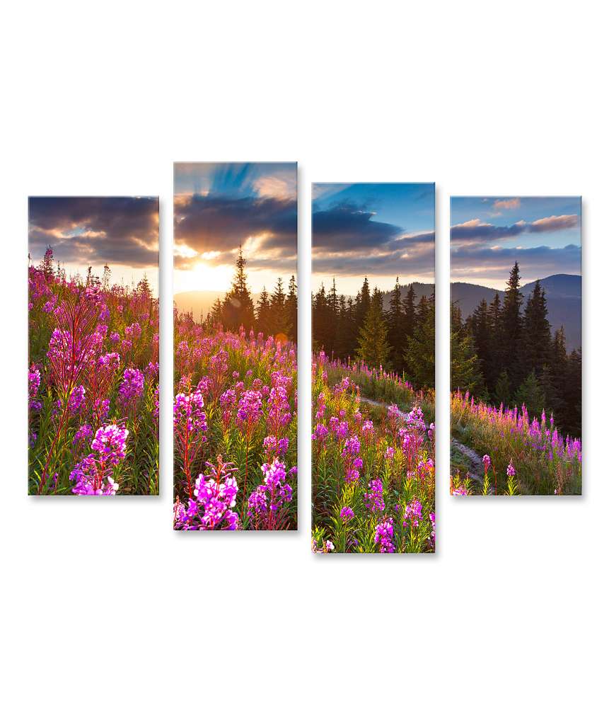 Islandburner Bild auf Leinwand Beeindruckendes Wandbild: Herbstliche Berglandschaft mit rosa Blumen