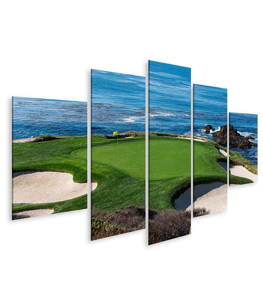 Islandburner Bild auf Leinwand Stilvolles Wandbild vom Pebble Beach Golfplatz für Golf-Enthusiasten