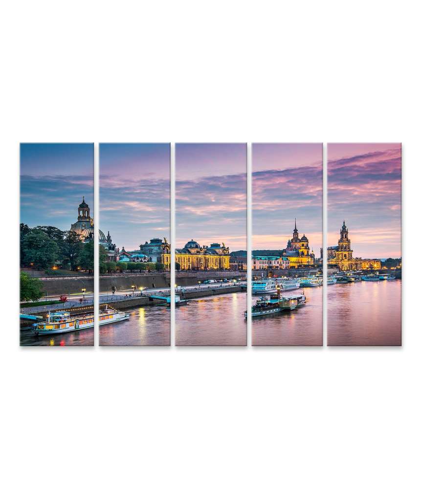 Islandburner Bild auf Leinwand Panoramisches Wandbild von Dresden, Deutschland, überblickend die Elbe