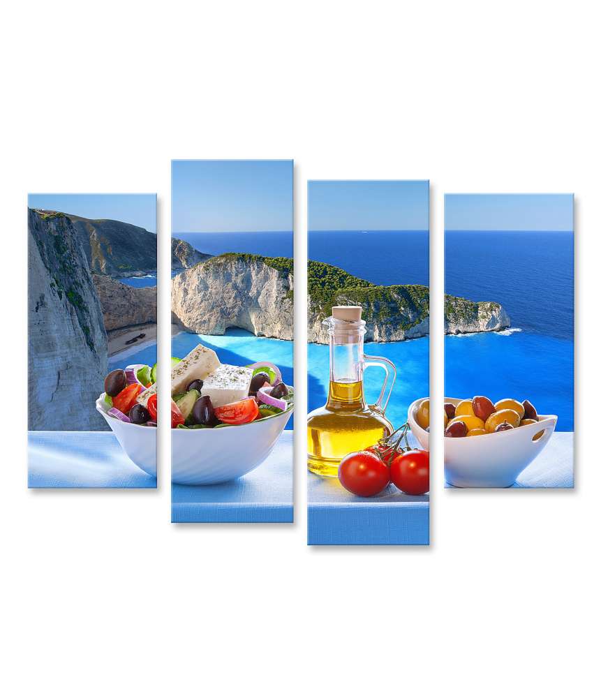 Islandburner Bild auf Leinwand Berühmtes Wandbild vom Navagio Strand und griechischem Salat, Zakynthos