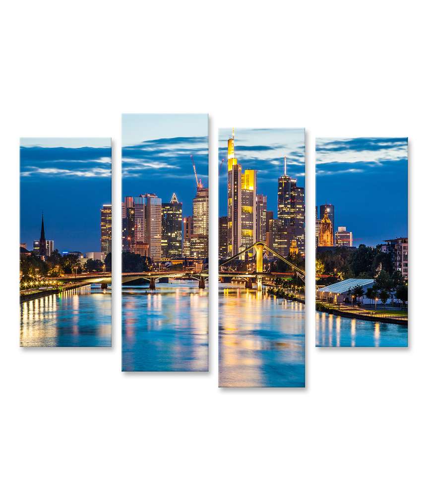 Islandburner Bild auf Leinwand Atemberaubende Wandbildansicht der Frankfurter Skyline in der Abenddämmerung