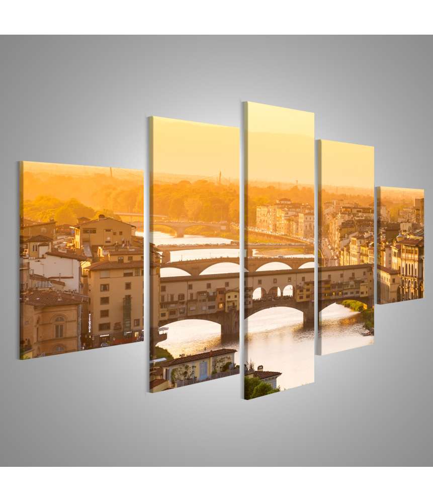 Islandburner Bild auf Leinwand Sonnenuntergang über dem Fluss Arno mit Blick auf die berühmte Ponte Vecchio, Florenz, Toskana