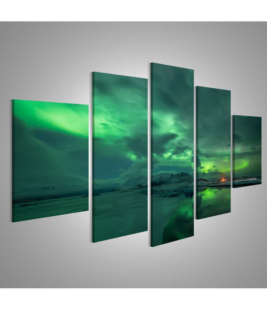 Islandburner Bild auf Leinwand Nordlicht (Aurora Borealis) über der Jokulsarlon Lagune in Island