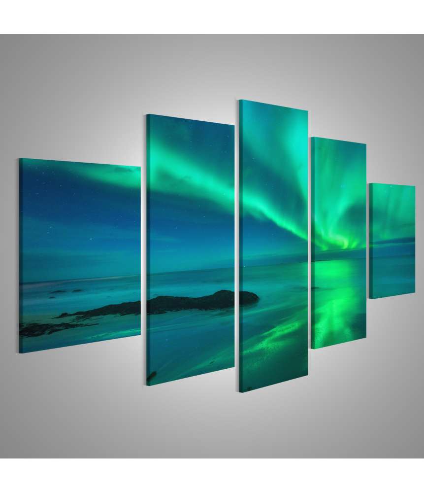 Islandburner Bild auf Leinwand Nordlichter über dem Meer: Sternenhimmel in Lofoten, Norwegen