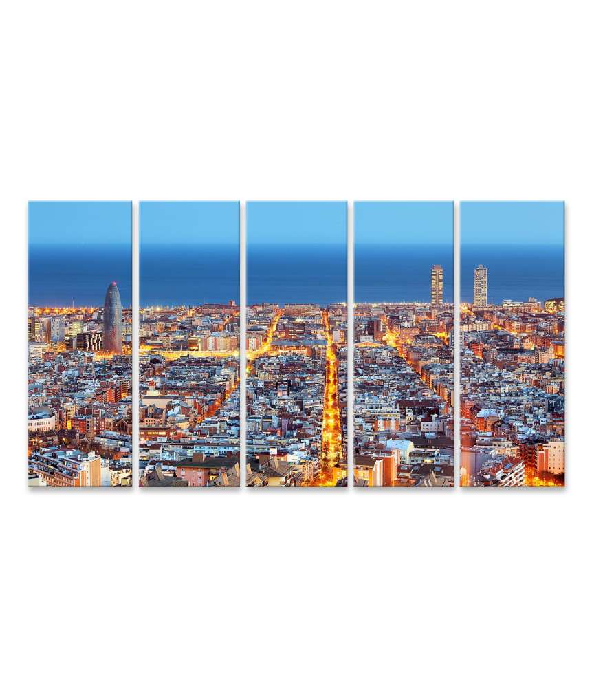 Islandburner Bild auf Leinwand Nächtliche Luftaufnahme der Skyline von Barcelona, Spanien