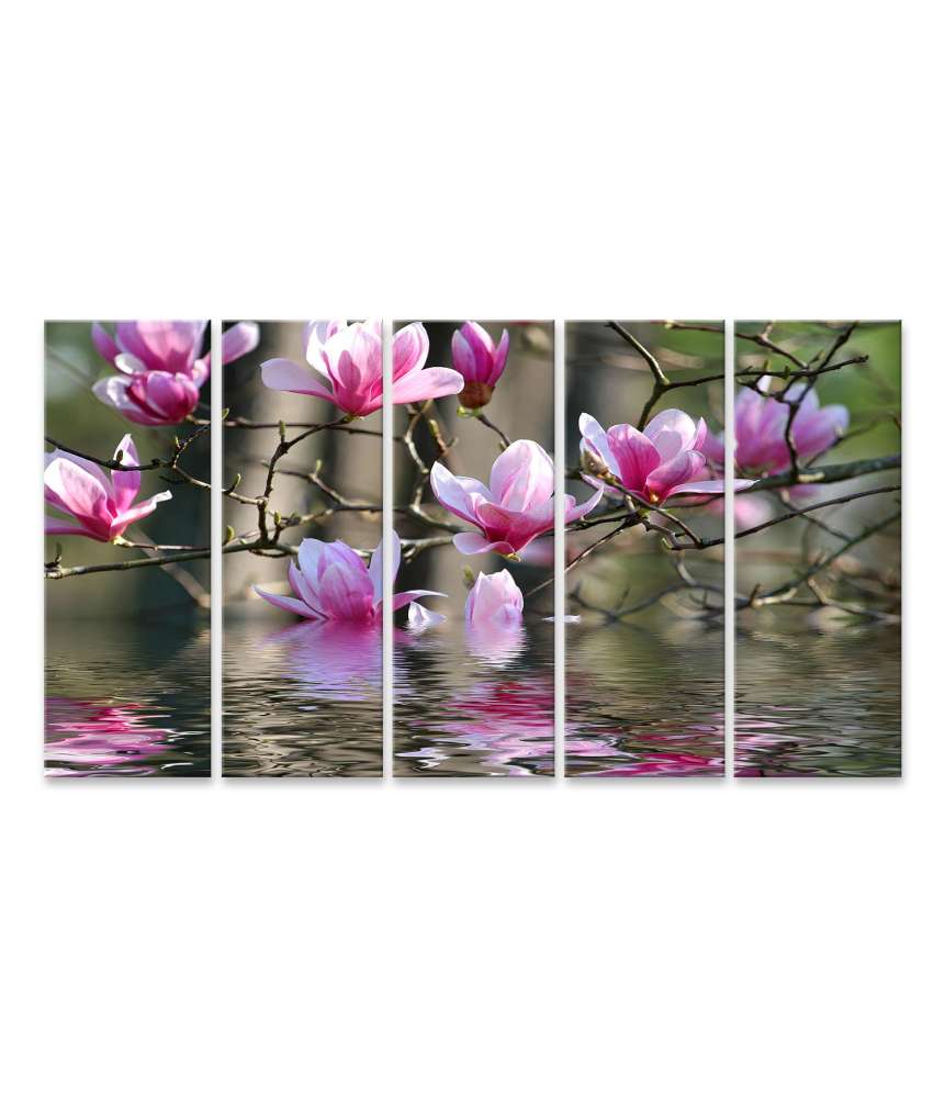 Islandburner Bild auf Leinwand Japanische Magnolienblüten am Wasser Wandbild