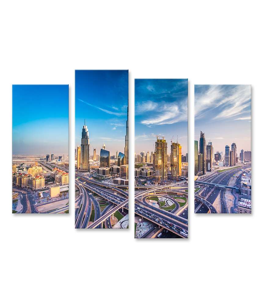 Islandburner Bild auf Leinwand Atemberaubendes Wandbild der belebten Skyline Dubais neben einer Autobahn