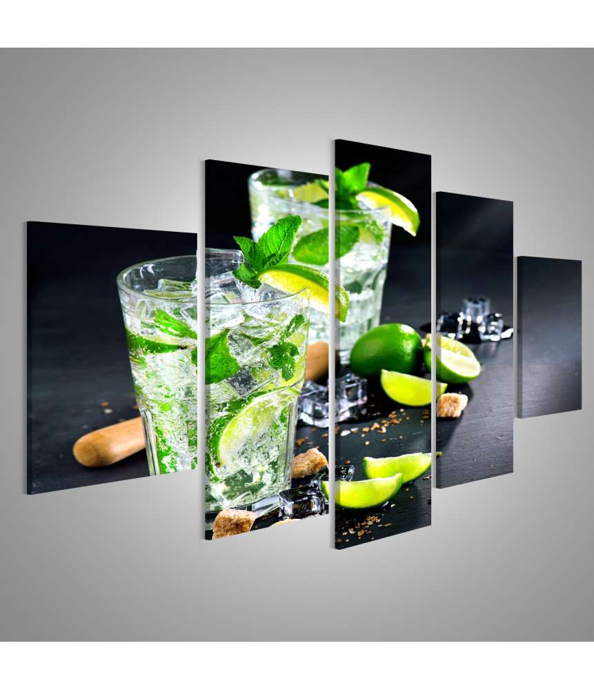 Islandburner Bild auf Leinwand Mojito-Cocktail mit Eiswürfeln und braunem Zucker als Wandbild