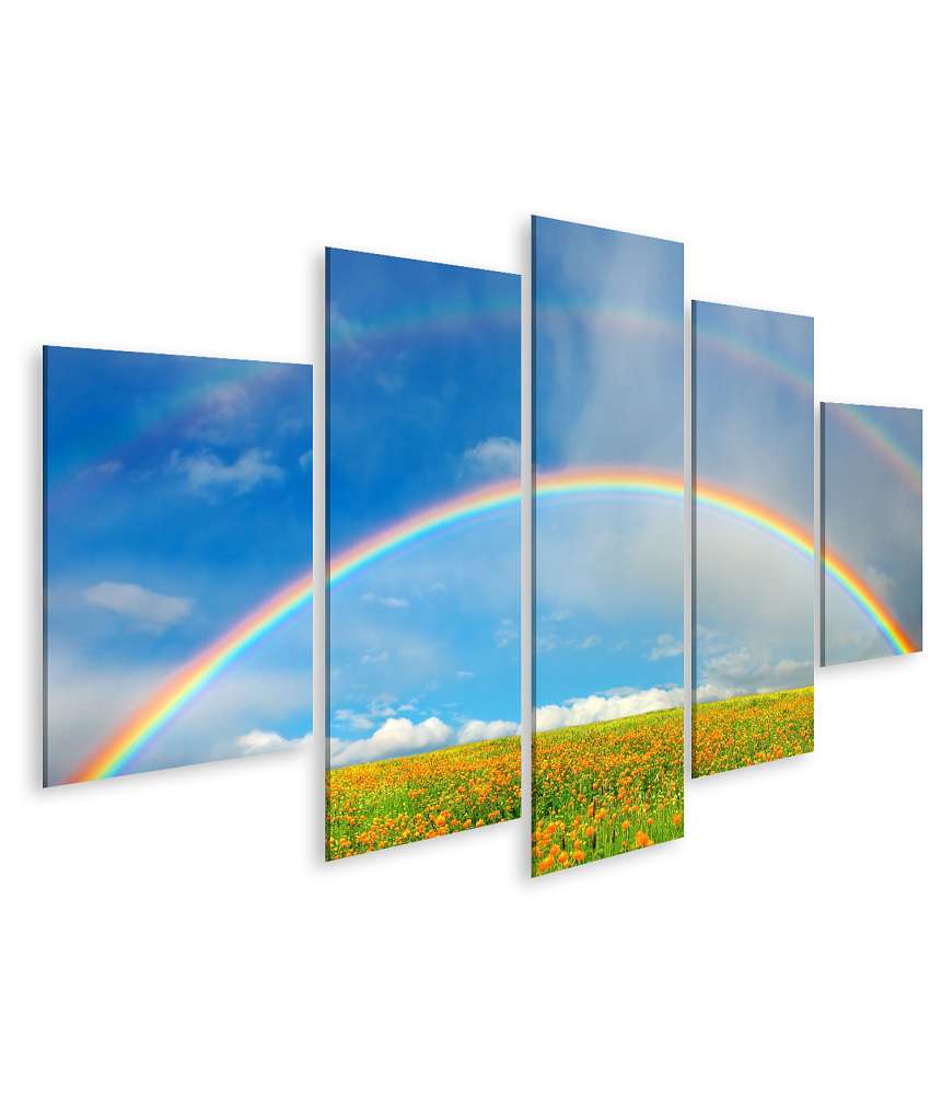 Islandburner Bild auf Leinwand Bunte Regenbogenlandschaft mit blühendem Blumenfeld