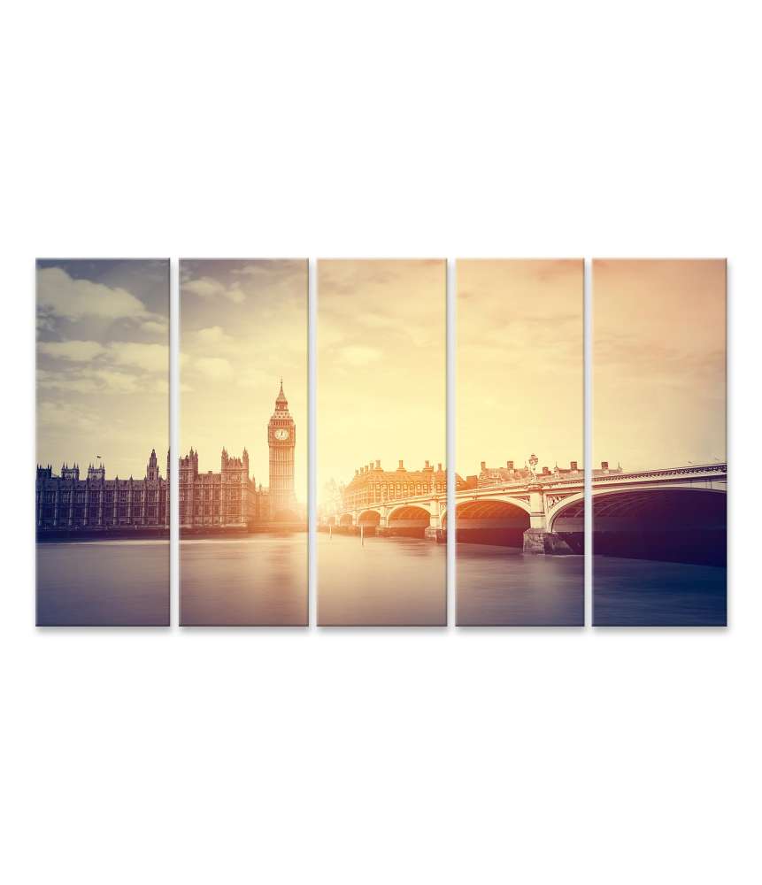 Islandburner Bild auf Leinwand Vintage-Stil Wandbild von Big Ben und Westminster Brücke in London, GB