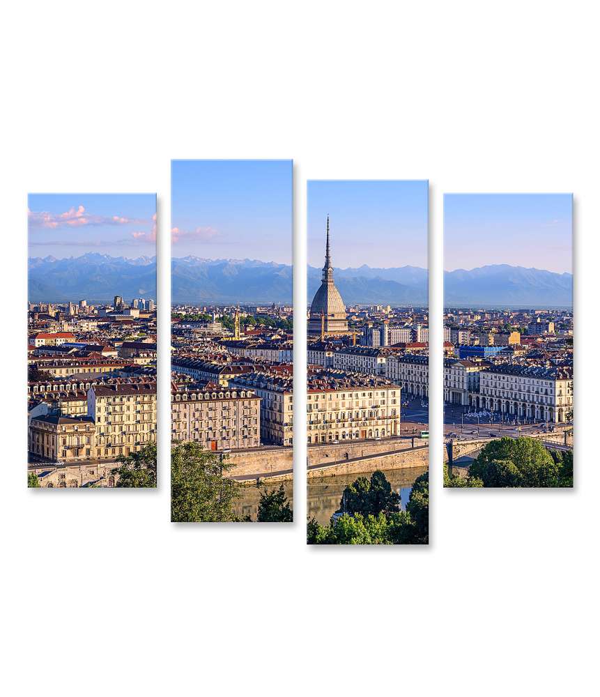 Islandburner Bild auf Leinwand Panorama von Turins Stadtzentrum mit Mole Antonelliana Turm und Alpenbergen