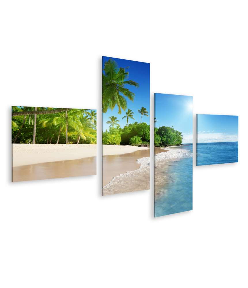 Islandburner Bild auf Leinwand Tropische Karibikinsel mit azurblauem Meer und üppigen Palmen