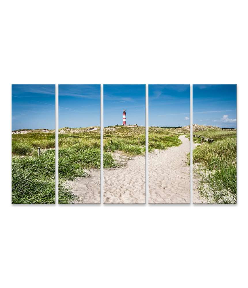 Islandburner Bild auf Leinwand Charmantes Wandbild einer Dünenlandschaft mit Leuchtturm auf Amrum, Nordsee