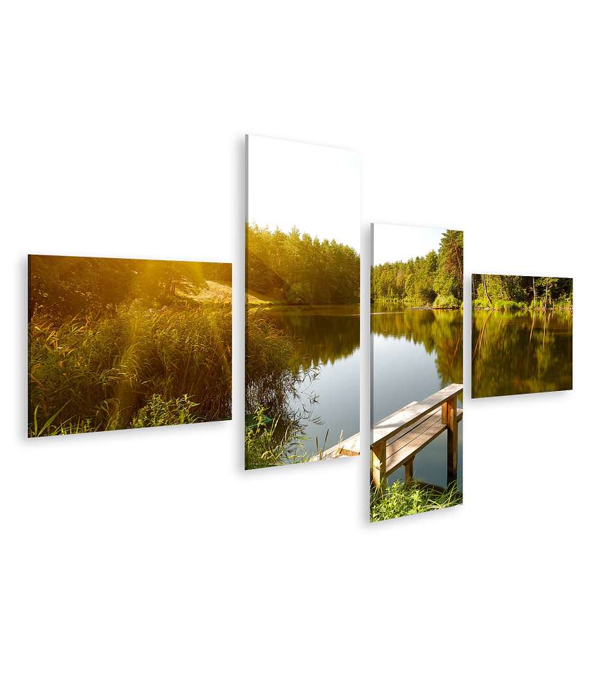 Islandburner Bild auf Leinwand Idyllische Sommerlandschaft mit Waldsee unter strahlendem Sonnenschein