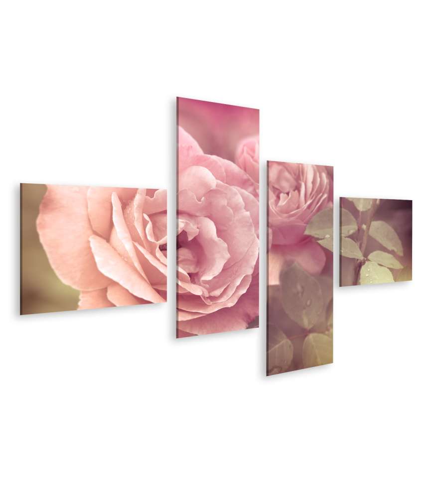 Islandburner Bild auf Leinwand Abstraktes Wandbild mit pastellrosa Rosen und Wassertropfen