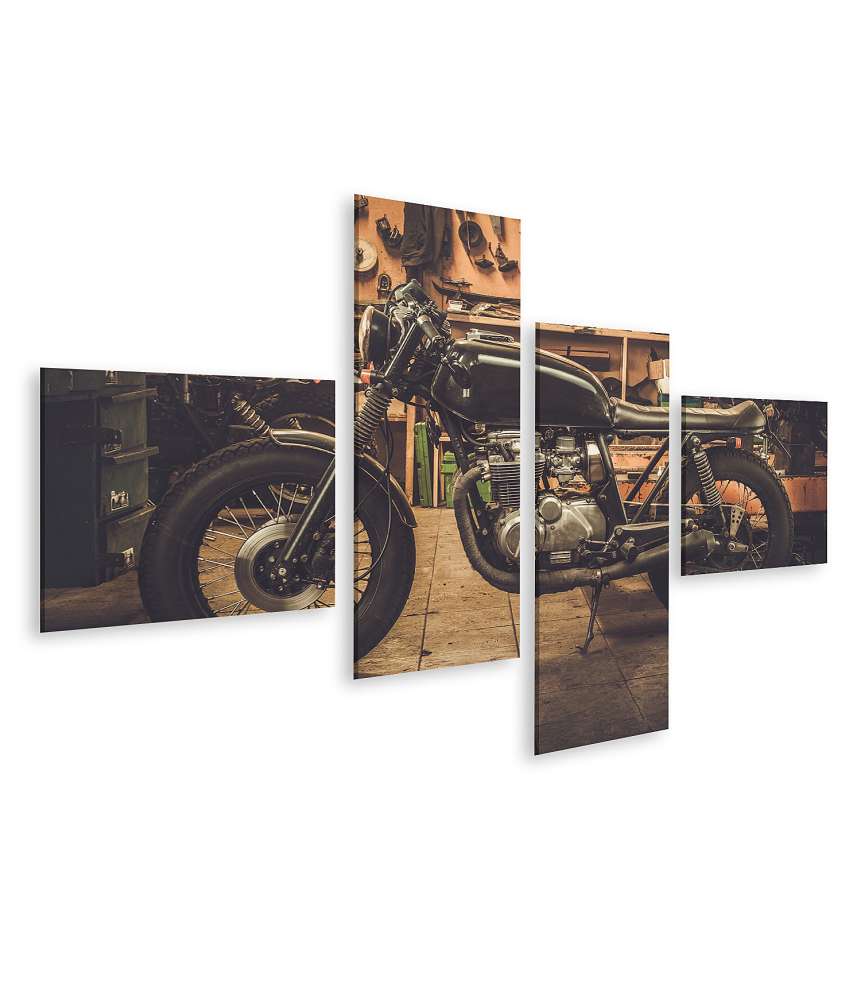 Islandburner Bild auf Leinwand Wandbild im Vintage-Stil mit Fat Boy Cafe Racer Motorrad