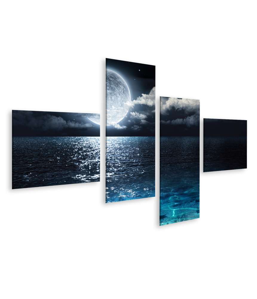 Islandburner Bild auf Leinwand Wandbild: Vollmond über dem Meer in einer klaren Nacht