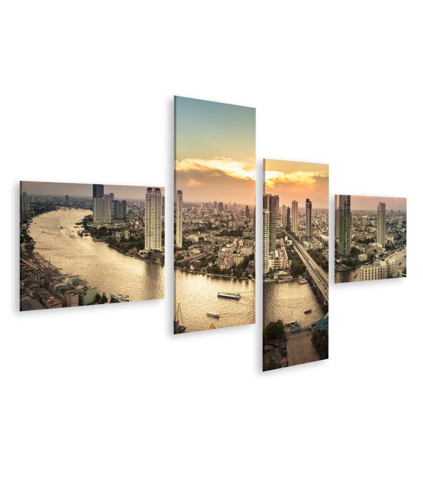 Islandburner Bild auf Leinwand Panoramisches Wandbild einer Flusslandschaft in Bangkok-Stadt