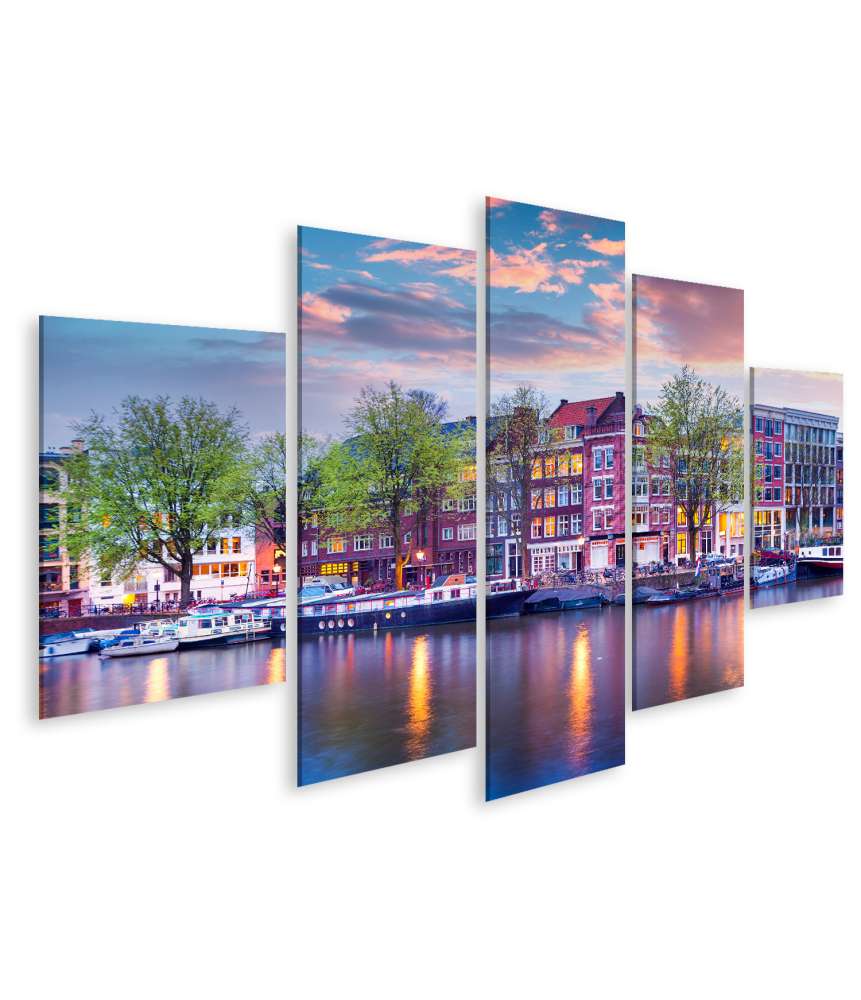 Islandburner Bild auf Leinwand Malerisches Wandbild der Amsterdamer Grachten, Holland