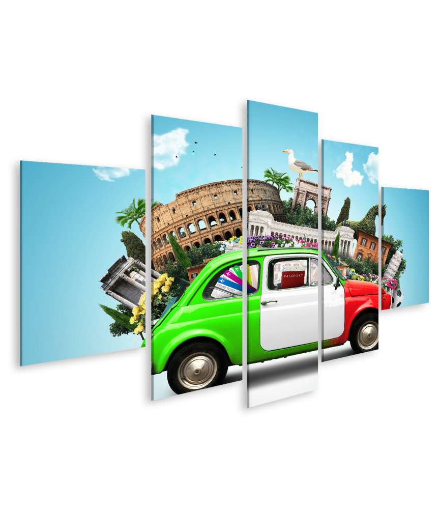 Islandburner Bild auf Leinwand Italienische Sehenswürdigkeiten und Retro-Auto in Italien Wandbild