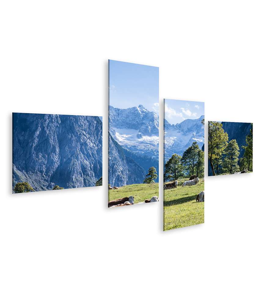 Islandburner Bild auf Leinwand Alpenlandschaft mit Kühen auf einer idyllischen Wiese