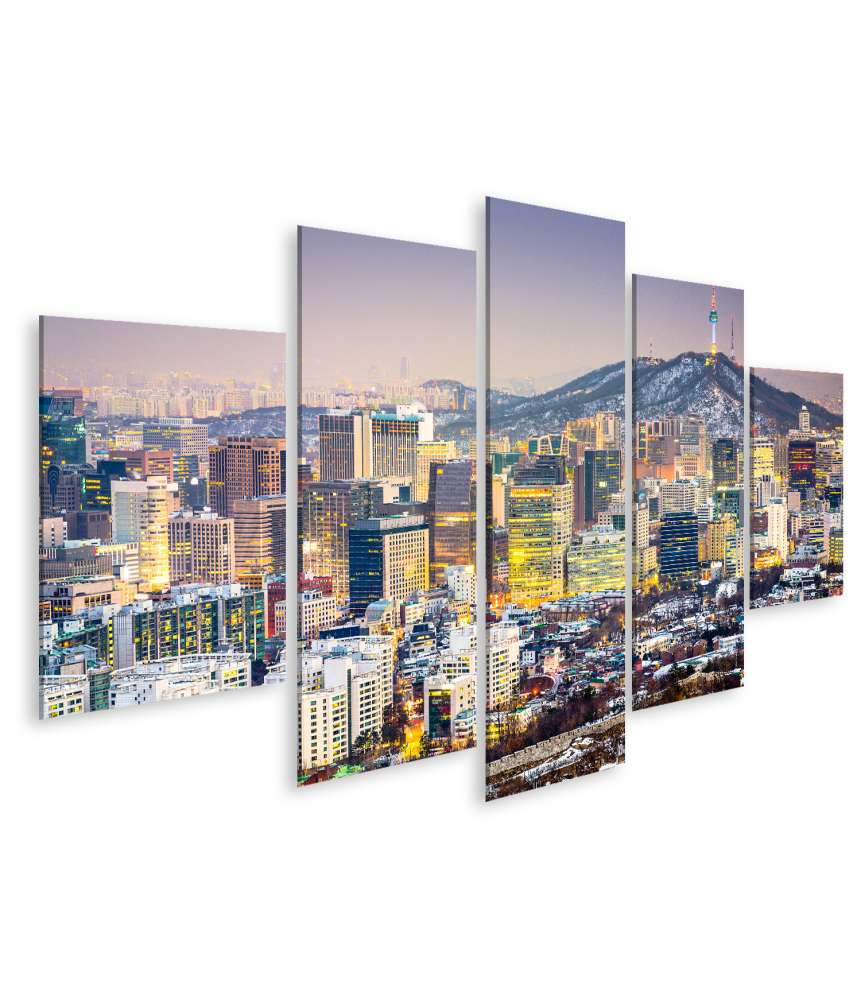 Islandburner Bild auf Leinwand Skyline von Seoul, Südkorea, als beeindruckendes Wandbild dargestellt