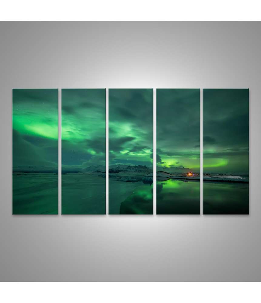 Islandburner Bild auf Leinwand Nordlicht (Aurora Borealis) über der Jokulsarlon Lagune in Island