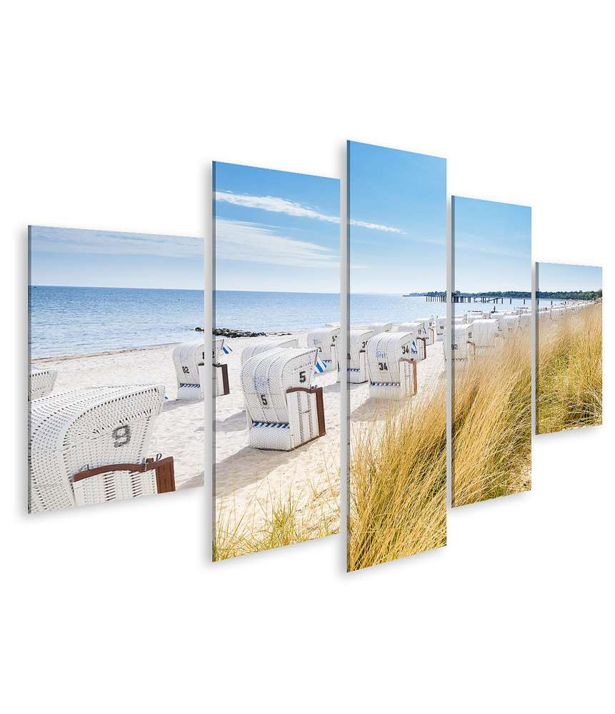 Islandburner Bild auf Leinwand Panoramablick von einer Düne auf Strandkörbe am Nordsee-Ostsee Strand