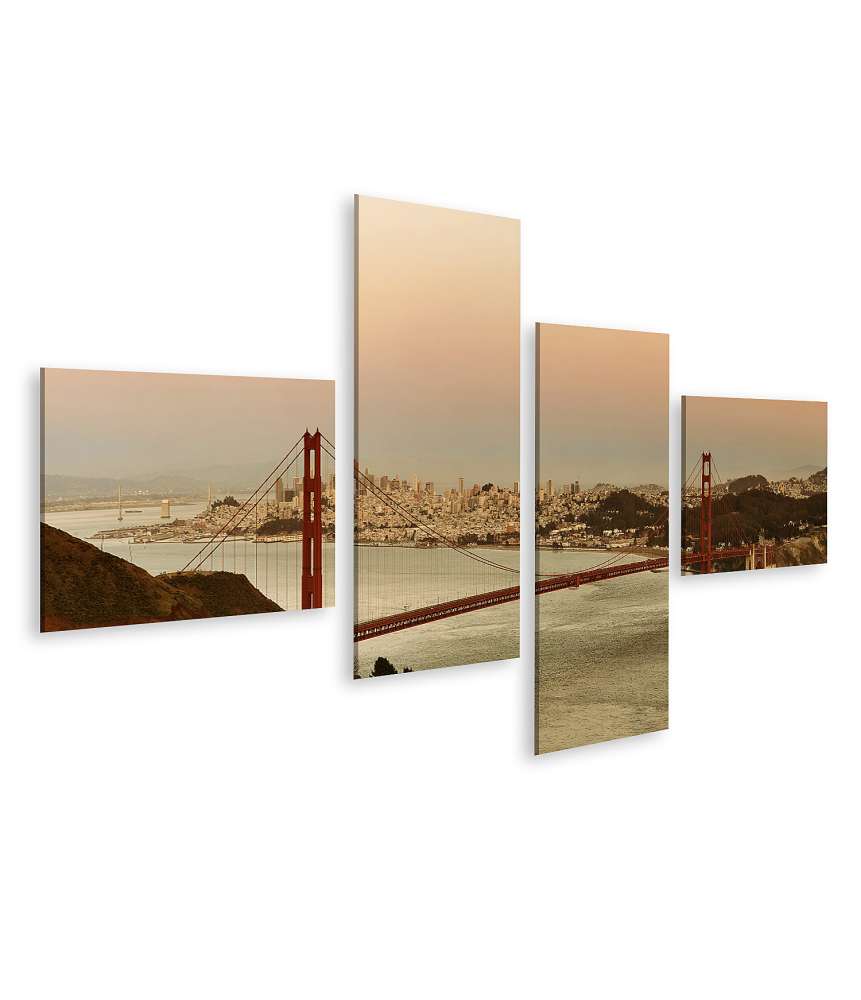 Islandburner Bild auf Leinwand Panorama der Golden Gate Bridge bei Sonnenuntergang in San Francisco